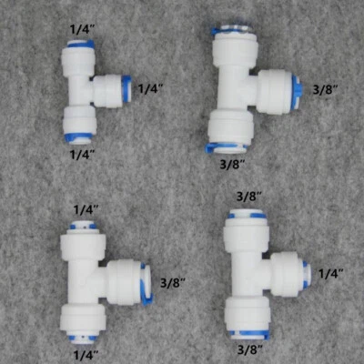 1/4" 3/8" Quick Connect Tee Push in Fittings Water Filter RO Reverse Osmosis - Image 1 of 4
