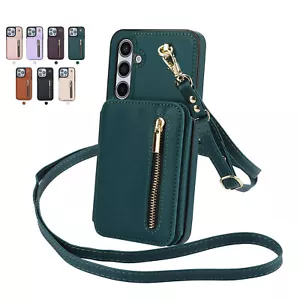 Luxury Zipper Leather Card Slot Cover Case For A72 A73 A55 A54 A13 A14 A53 A15 - Picture 1 of 19
