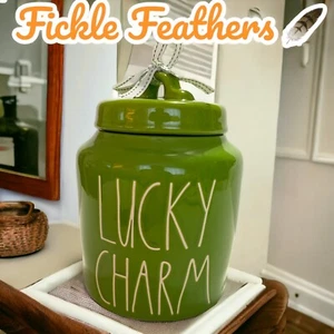 Rae Dunn Irish ☘️ LUCKY CHARM  XL Ceramic Canister 8” Tall 3.6lb Cookie Jar - Picture 1 of 14