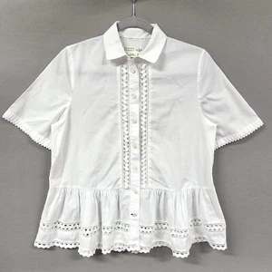 Blusa Kate Spade Top Mujer Talla XS Blanca Escoba Calle Ojales Encaje Peplum - Imagen 1 de 9