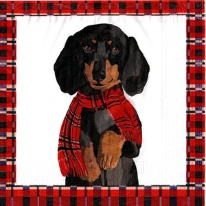PAPIERHANDTÜCHER HUND DACKEL IM WINTER. PAPIERSERVIETTEN HUND DACKEL HUND - Bild 1 von 1