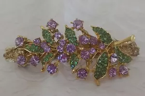 Purple Green Austrian Crystal Rhinestone Gold Branch French Hair Barrette Gift - Picture 1 of 7