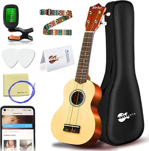 Soprano Ukulele Beginner Pack-21 Inch W/Rainbow String Free Online Lesson Gig Ba - Picture 1 of 12