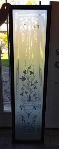 antique  FROSTED CUT GLASS Door PANEL WINDOW - hanging basket Cover