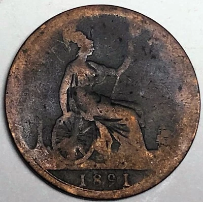 # C280   GREAT BRITAIN     COIN,     LARGE  PENNY  1891  VERY WORN,  - Image 1 of 2