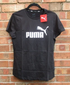 Ladies Puma Logo T-Shirt Short Sleeve Top Black Gym Fitness Medium UK 12 BNWTs - Picture 1 of 9
