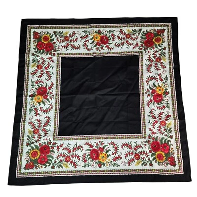 Bufanda de algodón floral vibrante vintage Valdrome France 24"x24" flores rojas amarillas Foto 1 de 4