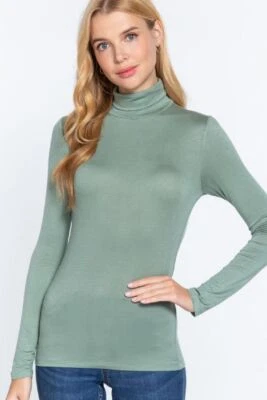 Camisa feminina gola tartaruga rayon manga longa elástica macia ajuste clássico - Imagem 1 de 2