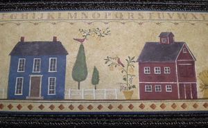Multi-Colored Country House & Barn Primitive Border with Alphabet Stencil DC5025 - Picture 1 of 8