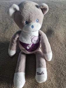 Peluche MUSTI MUSTELA Doudou Ours Mauve Violet Gris Blanc 28 Cm Etat - Imagen 1 de 2