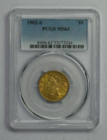 1902 S Gold $5 Liberty Head Half Eagle PCGS graded MS61   Free Shipping!!!! Cover