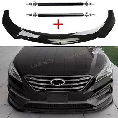 For 2015-2017 Hyundai Sonata Front Bumper Lower Lip Spoiler Splitter+Strut Rods - Imagem 1 de 4