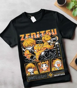 Kimetsu No Yaiba T-Shirt Anime,Manga,Zenitsu Tanjiro Demon Slayer Black Shirt - Picture 1 of 8