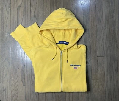 Polo Sport Ralph Lauren Amarillo Polar Sudadera con Capucha Suéter Para Hombres Talla L Cremallera Completa Bandera Foto 1 de 4