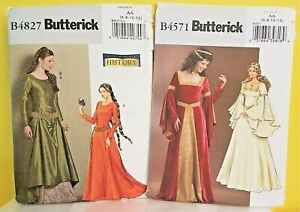 Butterick 4571 4827 Renaissance Medieval Camelot Dress Gown Sewing Pattern, 6-20