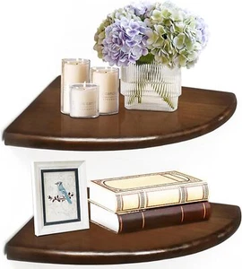 Corner Shelf 9 inch Wood Wall Mounted Shelf 2 Pack Floating Shelves Display S... - Picture 1 of 3