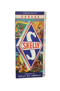 Vintage 1950s Skelly Oil Fold Out Road Map of Kansas Ephemera - Picture 1 of 2