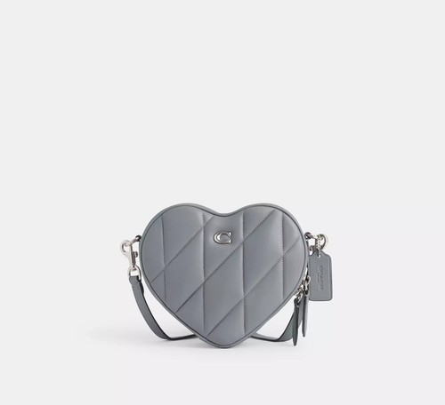Tracolla Coach Cuore con Trapuntatura Grigio Blu Nappa Nuova con etichette $350 AUTENTICA