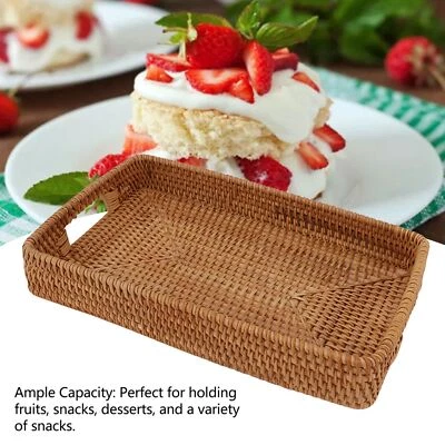 Serving Basket Tray W/Handles Rattan Rectangle Large Capacity Durable Decorat UK - Image 1 of 4