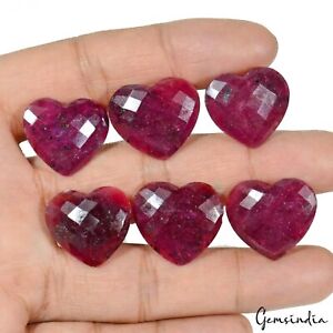 174.20 Ct/6 Pcs~ Natural Red Ruby Loose Heart Checker Cut Certified Gemstone lot