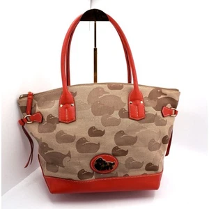 Vintage Dooney & Bourke Champosa Canvas & Leather Tote Bag, Orange & Tan, 37-12 - Picture 1 of 17