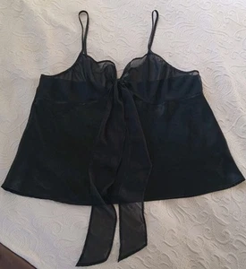 Vintage 90s Y2K Sheer Babydoll Top Womens XL XLarge Black Flowy Coquette Bow - Picture 1 of 14