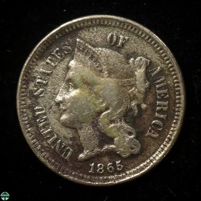 1865 Three Cent Nickel - Very Good Details: Dark - Image 1 of 2