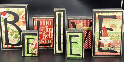 Christmas Sign Word Letter Black Wooden Blocks "BELIEVE" 3D Multi Sizes Santa - Image 1 of 4