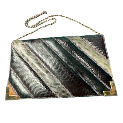 Bolso sin asas y bandolera Varon vintage años 70 sobre piel de serpiente/lagarto + correa de metal Foto 1 de 4