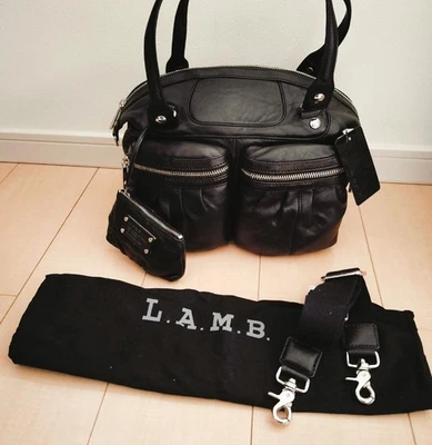 L.A.M.B. Auténtico bolso de hombro de cuero negro Gwen Stefani 2 vías con bolsa Foto 1 de 4