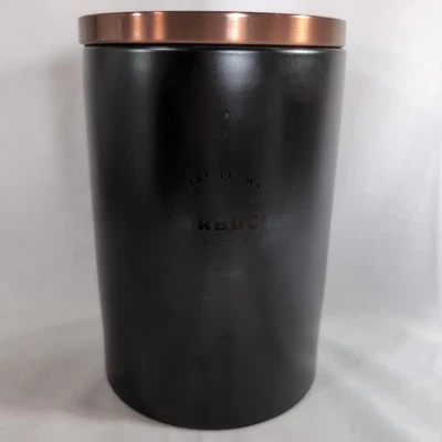 Starbucks Marrón Oscuro Negro Cobre Cerámica Bote RARO DIFÍCIL DE ENCONTRAR Tarro Tapa Galleta Metal Foto 1 de 4