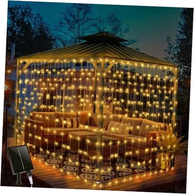 32.8 * 6.56FT Large Size Solar Curtain Lights Outdoor, 8 Modes Warm White - Image 1 of 4