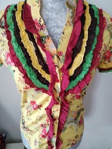 Almost Famous London size 10 -Yellow floral print ruffle Shirt/Blouse - Picture 1 of 14