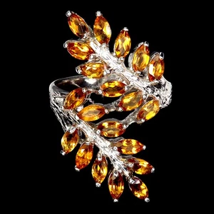 925 Anello Argento Sterling Marquise Citrino Naturale Gemma Gioielli Misura 8.5 - Foto 1 di 14