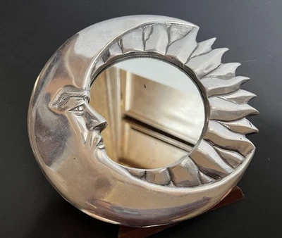 "Espejo de pie Astrología Boho Celestial Años 90 Media Luna Sol y Luna Peltre 7,5""" Foto 1 de 4