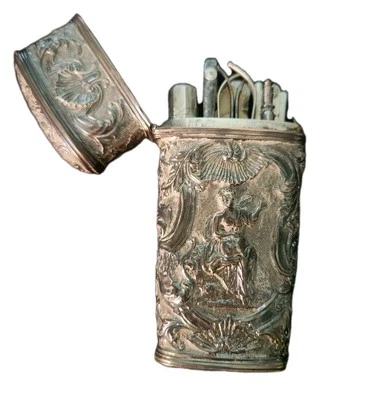 ANTIGUO ESTUCHE DE COSTURA FRANCÉS PLATA NEEDAIRE c1760 11 Herramientas Incluidas Foto 1 de 4