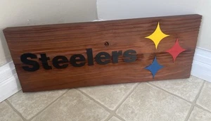 Vintage Retro Handmade Primitive NFL Pittsburgh Steelers Wooden Sign, Man Cave - Picture 1 of 11