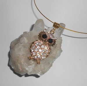 FUNKELNDER STRASS Anhänger EULE + Edelstahl HALSREIF / Collier / Wechselanhänger - Bild 1 von 1