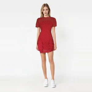Nipon Petites Red and White Polka-dot Cotton Ruffle Hem Wiggle Dress - Picture 1 of 8