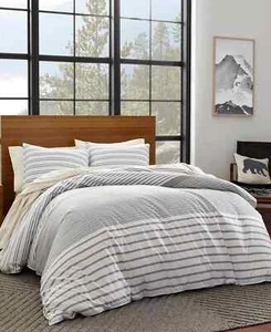 Eddie Bauer Duvet Cover Set 92" x 106" Striped Pattern King Beige (3-Piece) - Picture 1 of 5