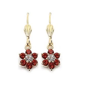 Bijoux Femme Boucles d'oreilles Dormeuse Fleur Rubis Cz 30mm Plaqué Or 18K - Picture 1 of 2