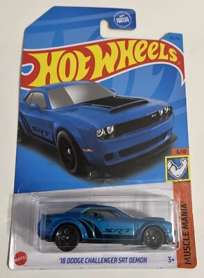 Hot Wheels 2023 '18 Dodge Challenger SRT Demon #151 Azul - H CASE Muscle Mania - Imagem 1 de 2