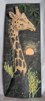 Arte colgante de pared de resina 3D jirafa 4x10 safari selva pizarra sensación puesta de sol amanecer Foto 1 de 2