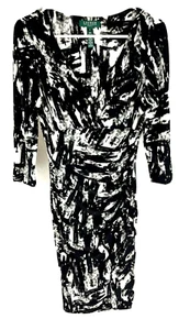 LAUREN RALPH LAUREN WOMEN'S SIZE 4 FAUX WRAP DRESS BLACK - Picture 1 of 7