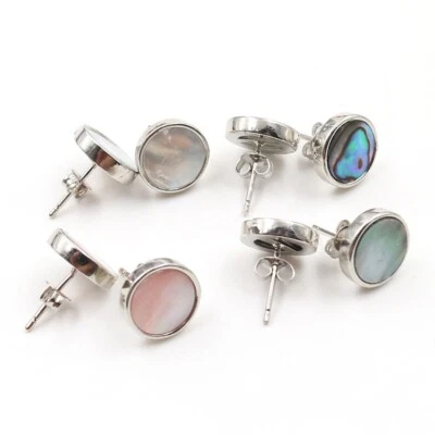 Moda Mujeres Joyería Aretes Redondos Concha de Abulón Nácar Concha Foto 1 de 4