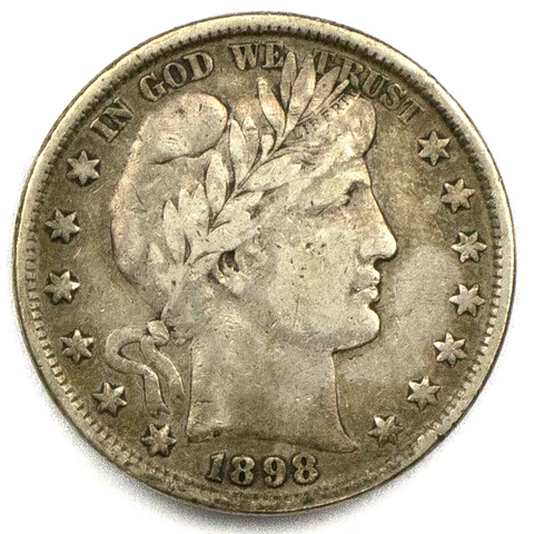 1898 P Barber Silver Half Dollar - Very Fine+ Details Cover