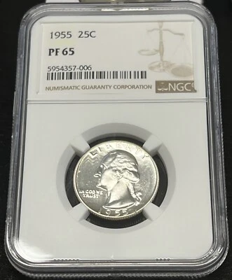 1955 PROOF WASHINGTON SILVER QUARTER NGC  PF65 ACTUAL COIN #H37 - Image 1 of 2