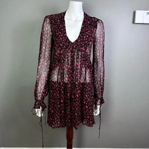 Vestido The Kooples talla 1 pequeño 6 caprichoso gótico rojo negro floral rosa mini babydoll - Imagen 1 de 11