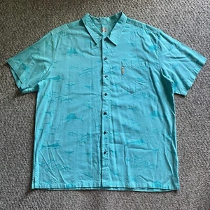 Columbia PFG Shirt Mens 2XL Aqua Blue Short Sleeve Button Up Fish AOP Tropical - Picture 1 of 13