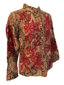 XS Indigo Moon New Gorgeous Beaded Poinsettia Jacket Lined Women's Jacket - Picture 1 of 8